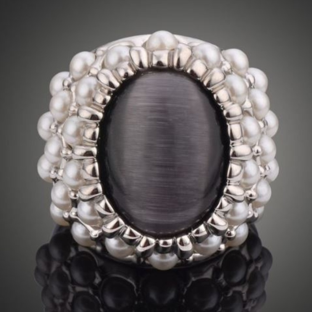 HUGE Inlaid Pearl and Opal Statement Ring